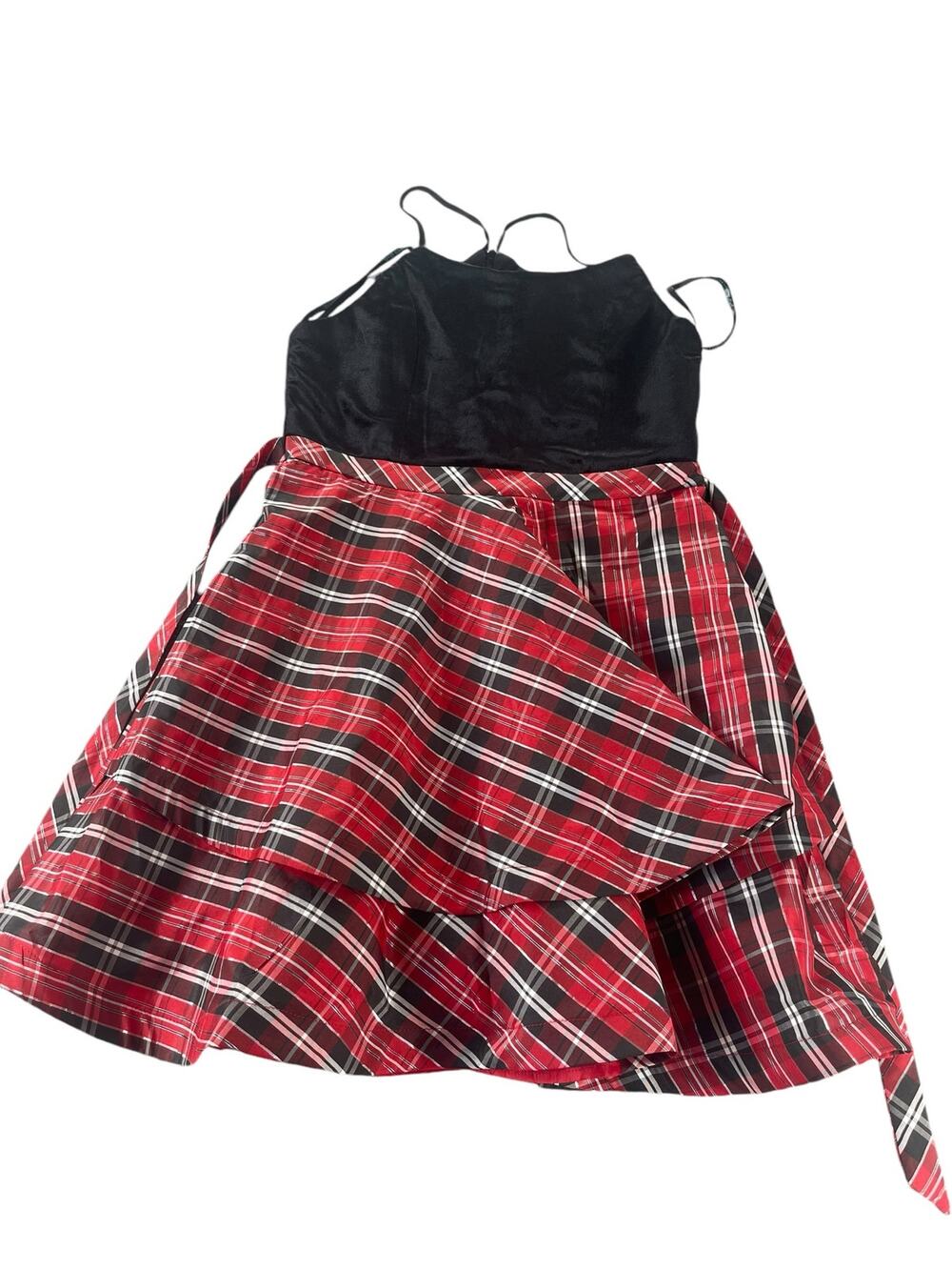 Sequin Hearts Girls Red Plaid Black Sleeveless Ruffle Dress Youth Size 16